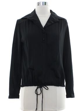 Vintage 90s Black Drawstring Hem Stretch Knit Blouse Women's Small